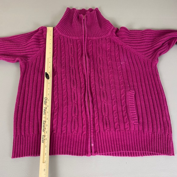 St Johns Bay Cable Knit Sweater Cardigan 2X Full Zip Pink Cotton Acrylic *Flaw - Picture 13 of 16
